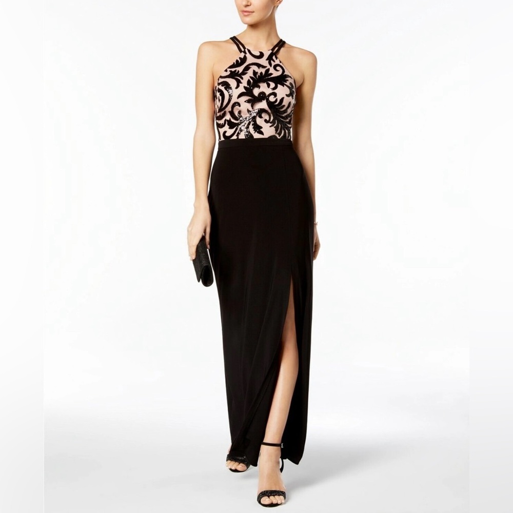Black, sequin, halter Morgan & Co long dress formal gown